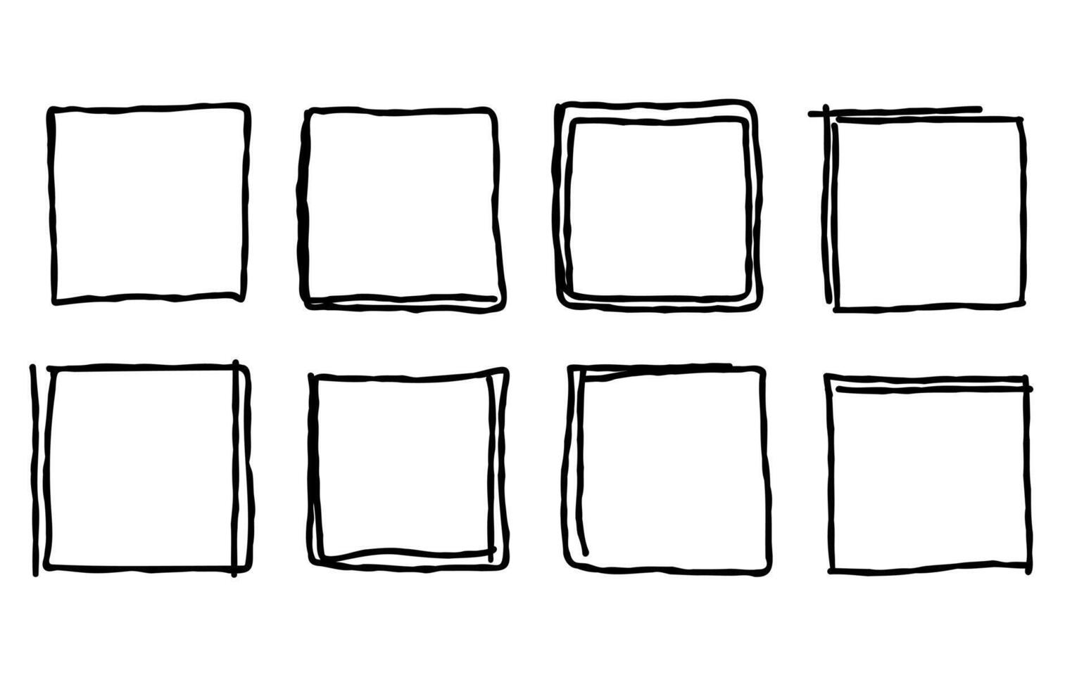 Set of hand drawn square frames. Vector illustration isolated on white background. Doodle