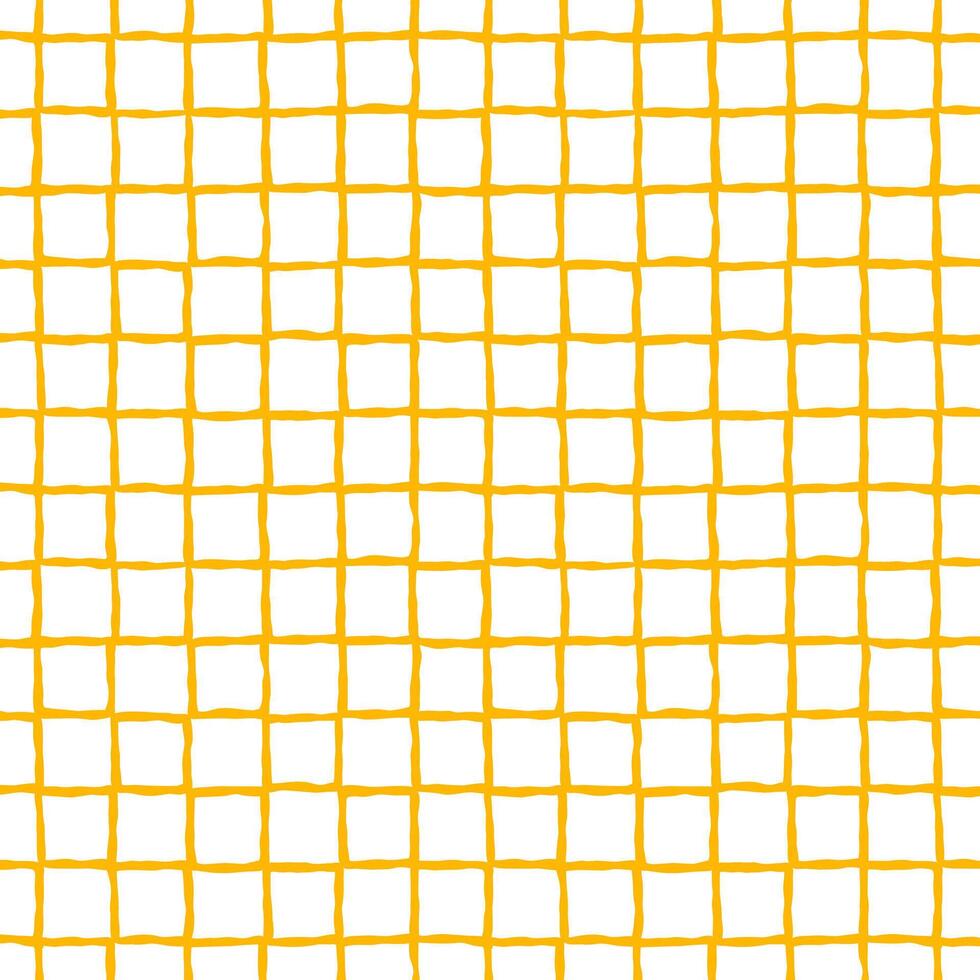 Ink doodle check lines seamless pattern. Vector hand drawn wave line with pen for sheet of paper. Orange lines. Repeat the background for the fabric