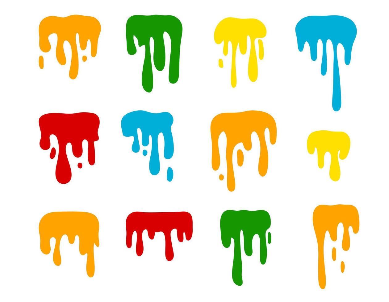 Paint color spots. Splashes set for use in design. Colorful grunge shapes collection. Dirty spots and silhouettes. Colored ink splashes. Slime forms vector