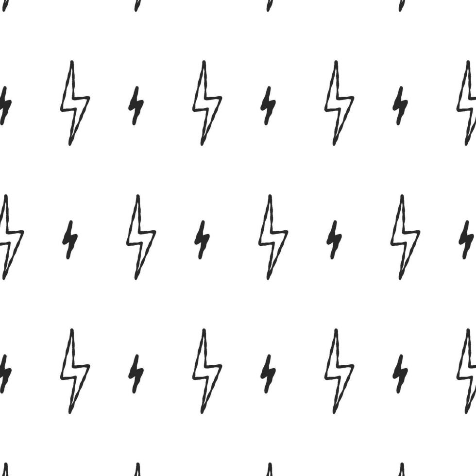 Lightning bolts vector seamless pattern. Doodle lightning signs, lightning bolt, energy thunder bolt, warning symbol illustration