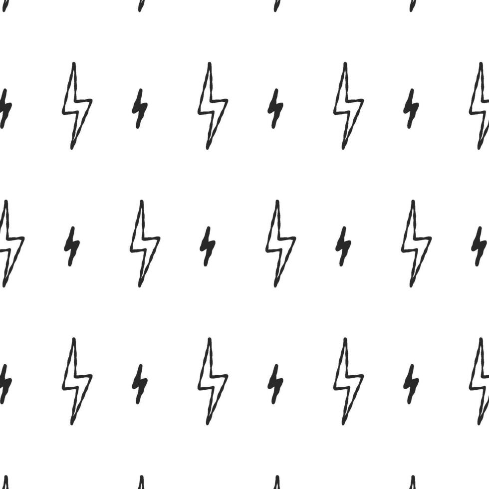 Lightning bolts vector seamless pattern. Doodle lightning signs, lightning bolt, energy thunder bolt, warning symbol illustration