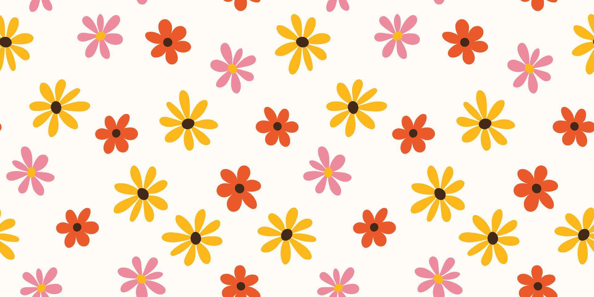 sin costura modelo con mano dibujado amarillo, rosa, naranja sencillo flores en blanco antecedentes. para textil, fondo de pantalla, envoltura. vector