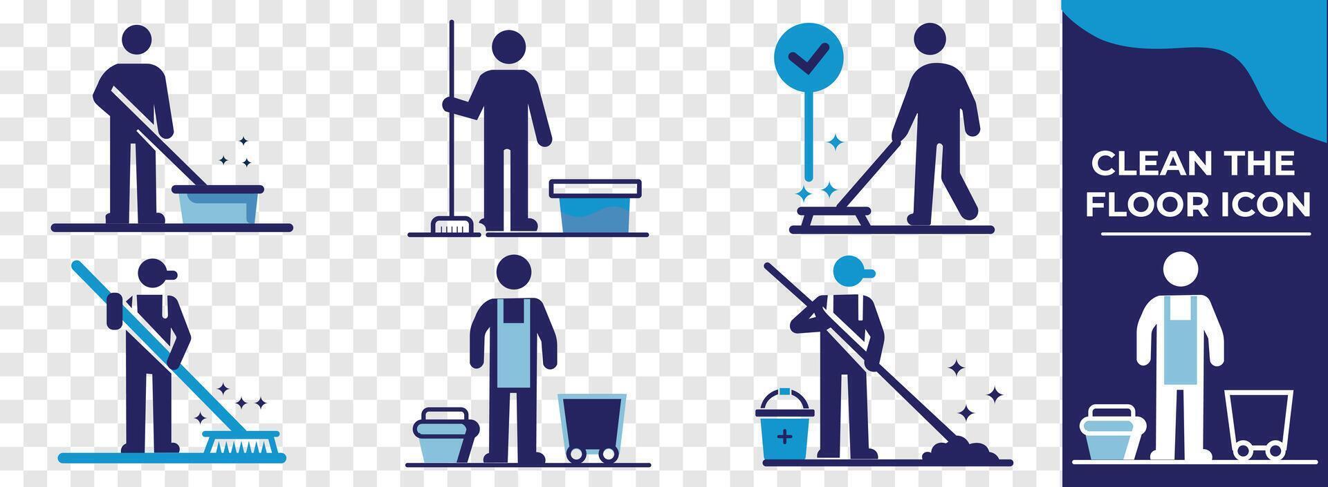 Floor mop icons. Mop And Bucket symbol. Cleaning service signs, vector illustration