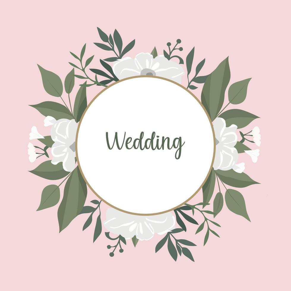 Flower decoration wedding background with rounded white empty badge vector