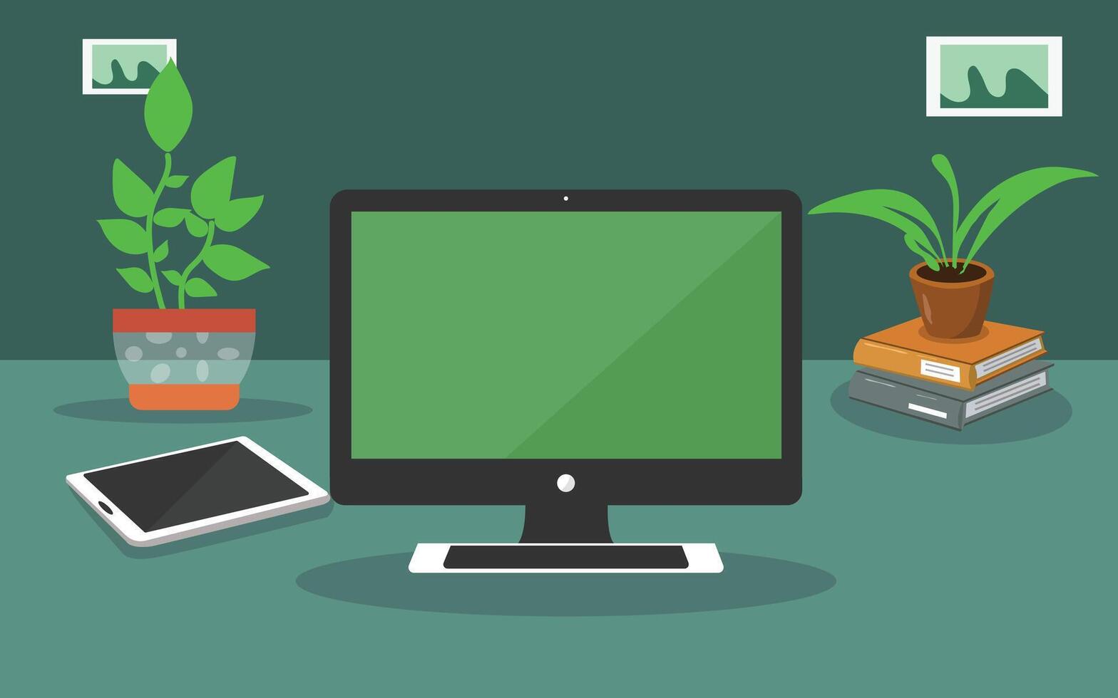 Computer monitor with green screen illustration vector