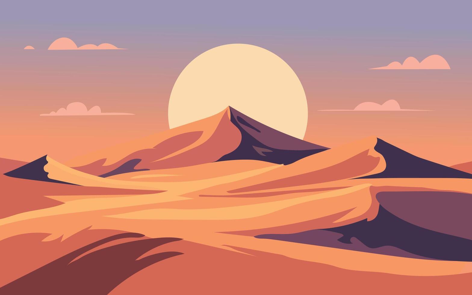 puesta de sol con Desierto paisaje antecedentes plano diseño vector