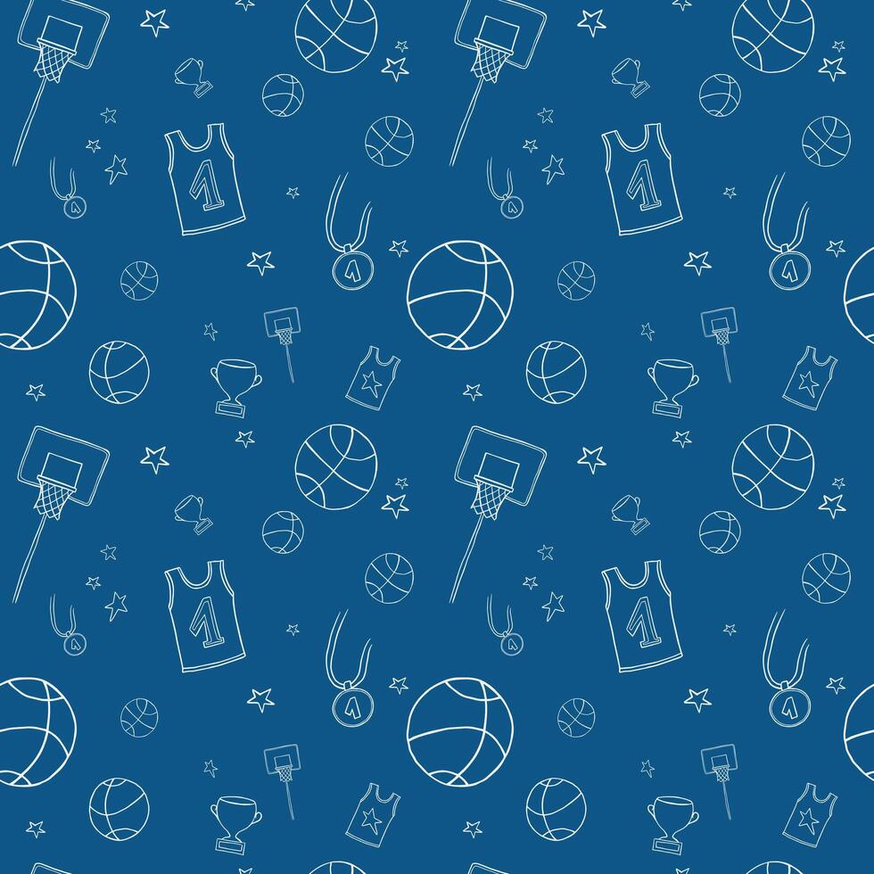 Repeating basketball pattern. Included the icons as basketball hoop, balls, Winner's Cup, medal and more. vector