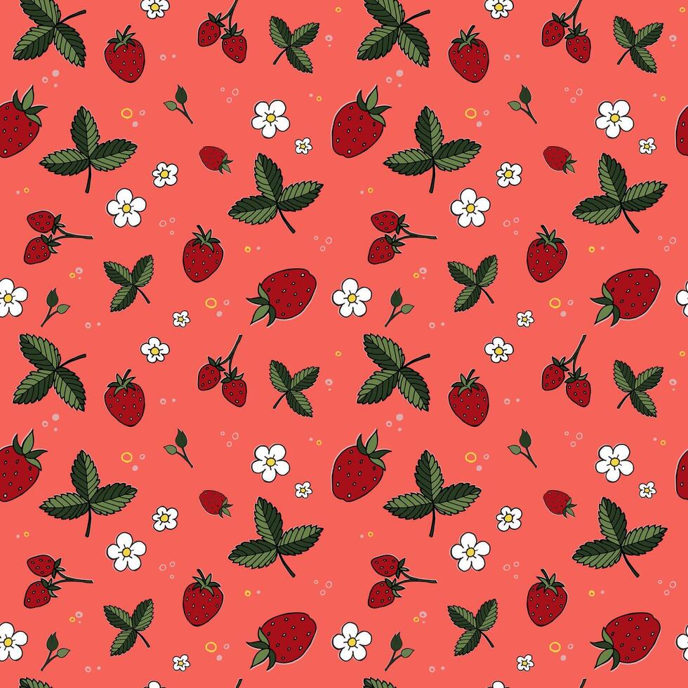 Colourful repeating strawberry pattern. vector