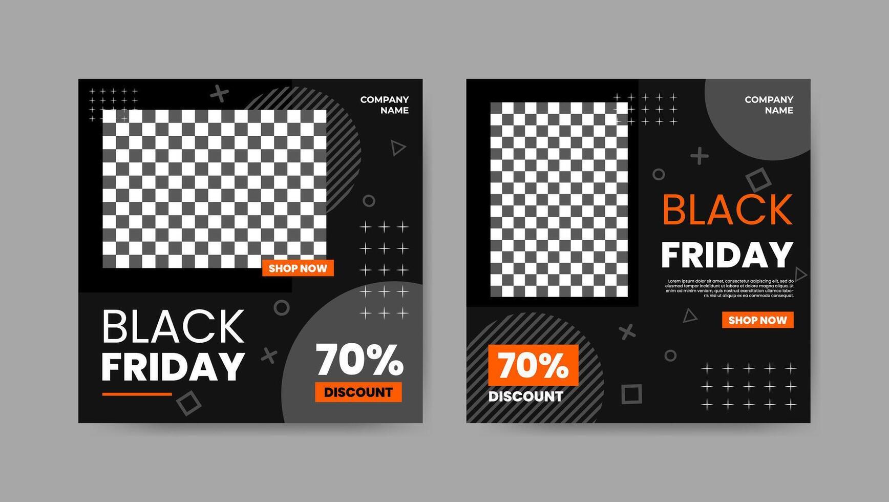 Collection of trendy black friday social media post templates. Square banner design background. vector