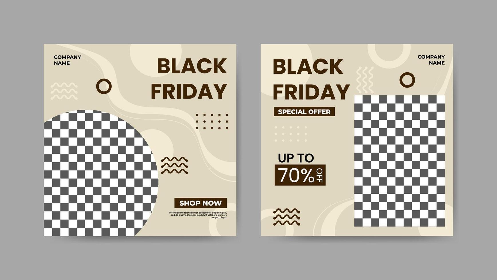 Collection of trendy black friday social media post templates. Square banner design background. vector