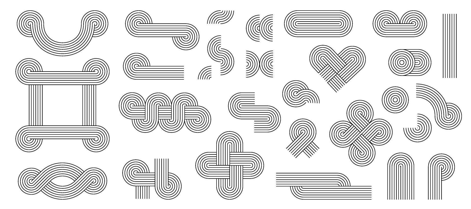 Geometric line Zen patterns shapes set. Arch figures and stroke aesthetic shapes. Outline vector wave.