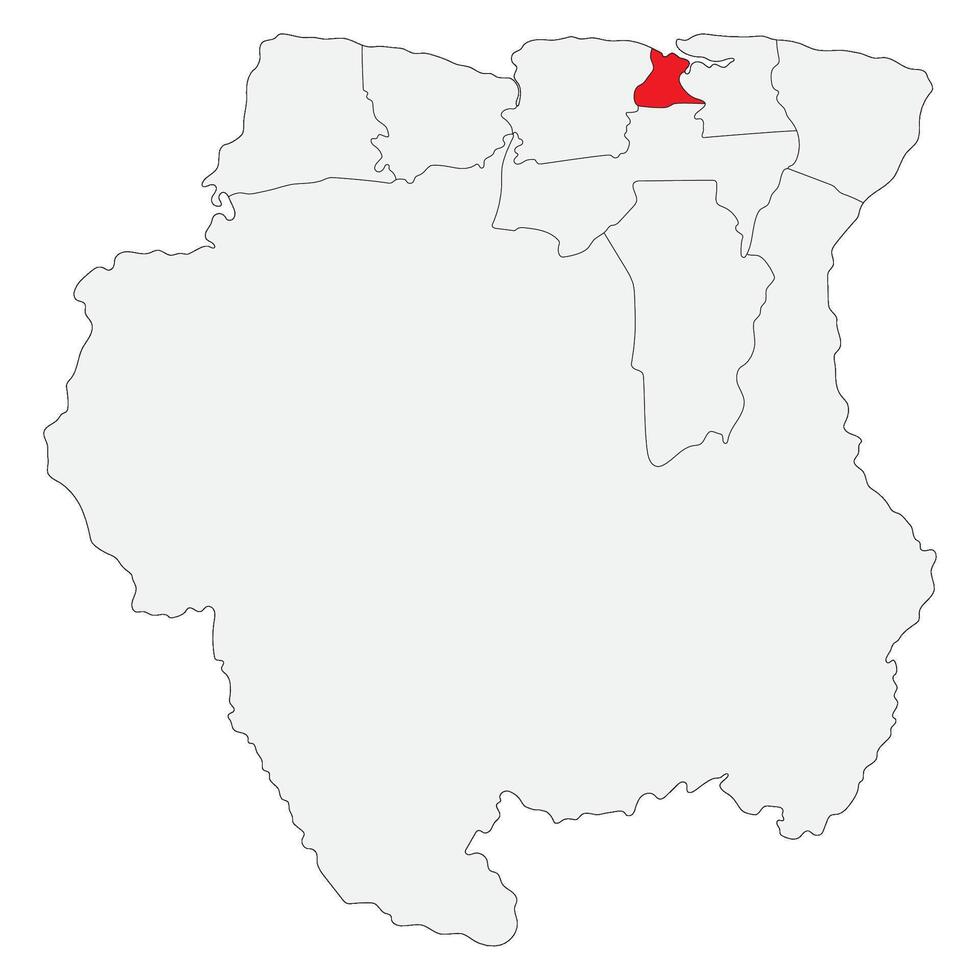 Map of Suriname with capital city Paramaribo vector