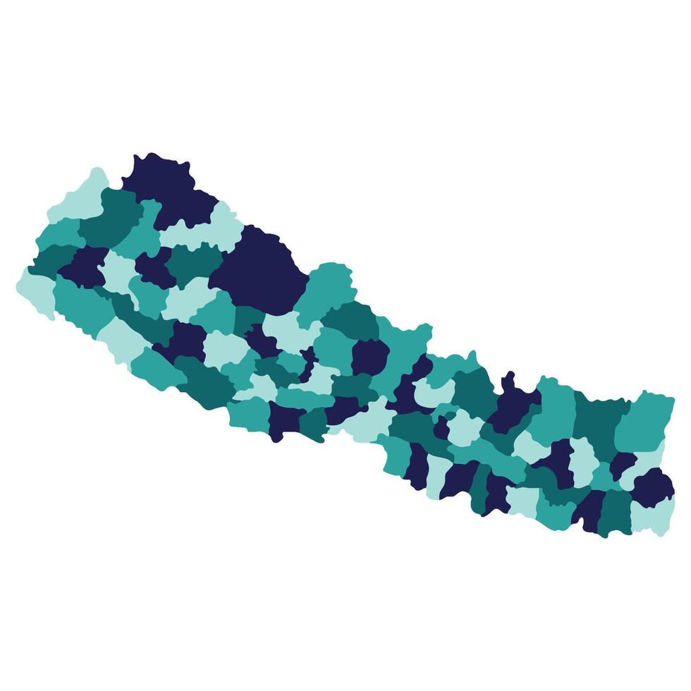 Nepal map. Map of Nepal in administrative Districts in multicolor vector
