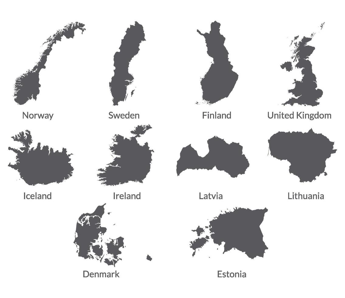 Northern Europe country Map. Map of Northern Europe in set grey color vector