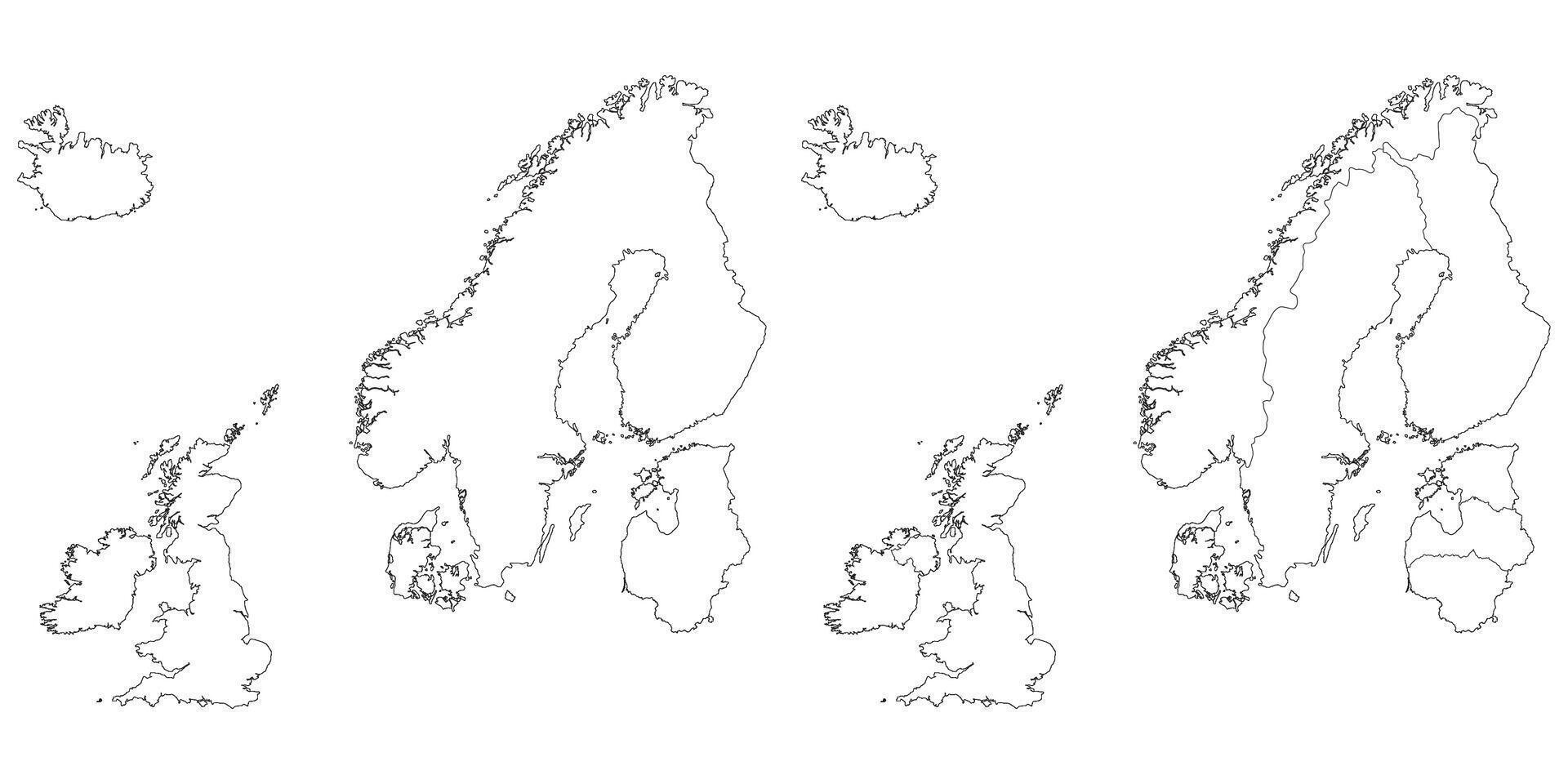 Northern Europe country Map. Map of Northern Europe in set white color vector