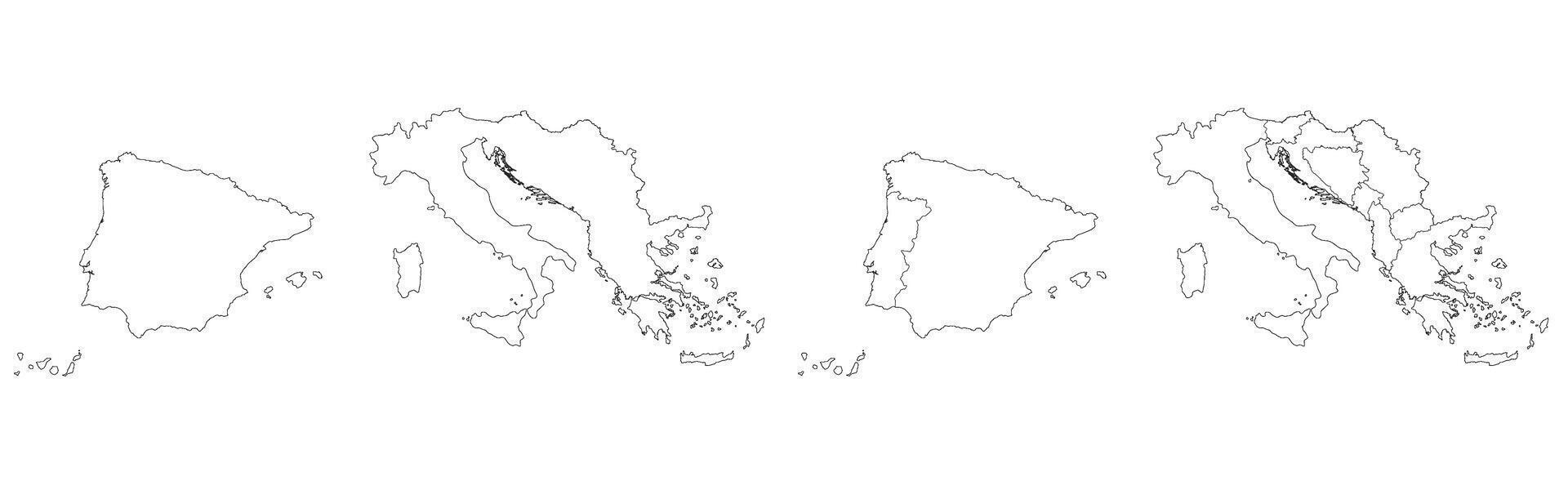 Southern Europe country Map. Map of Southern Europe in set white color vector