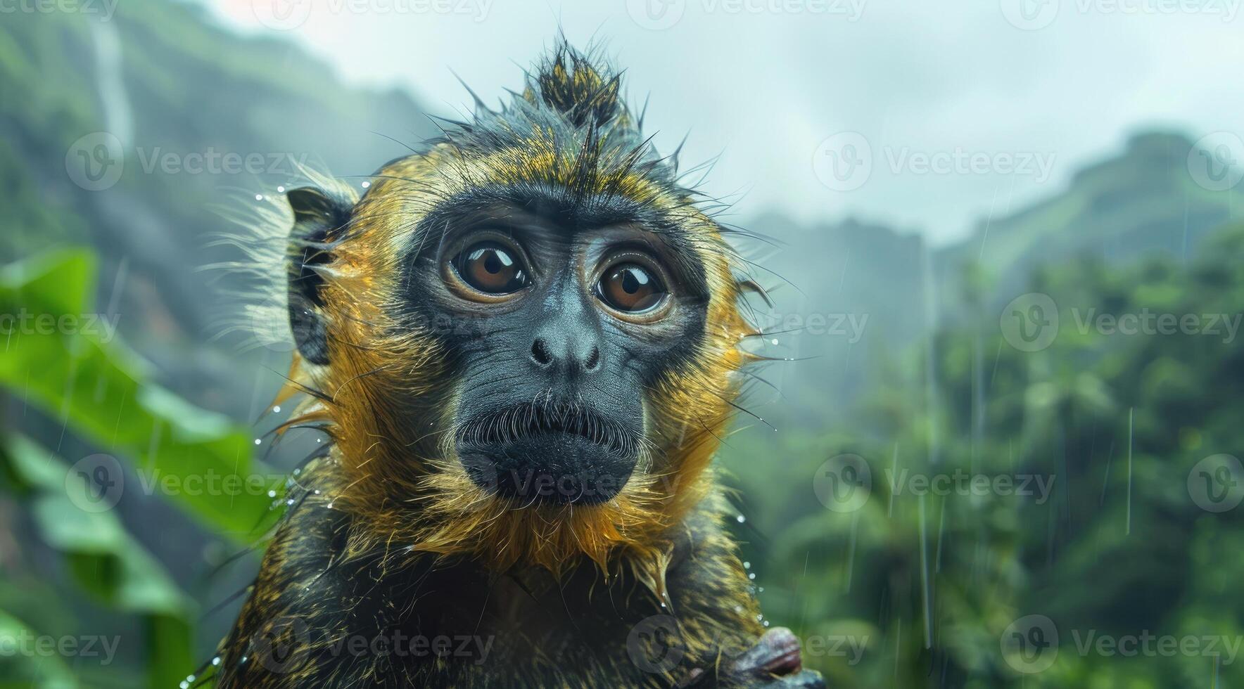 AI generated Monkey on tree in the tropical forest photo