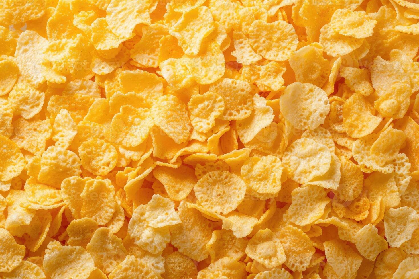 AI generated Golden cornflakes background and texture View from above cornflakes healthy breakfast photo