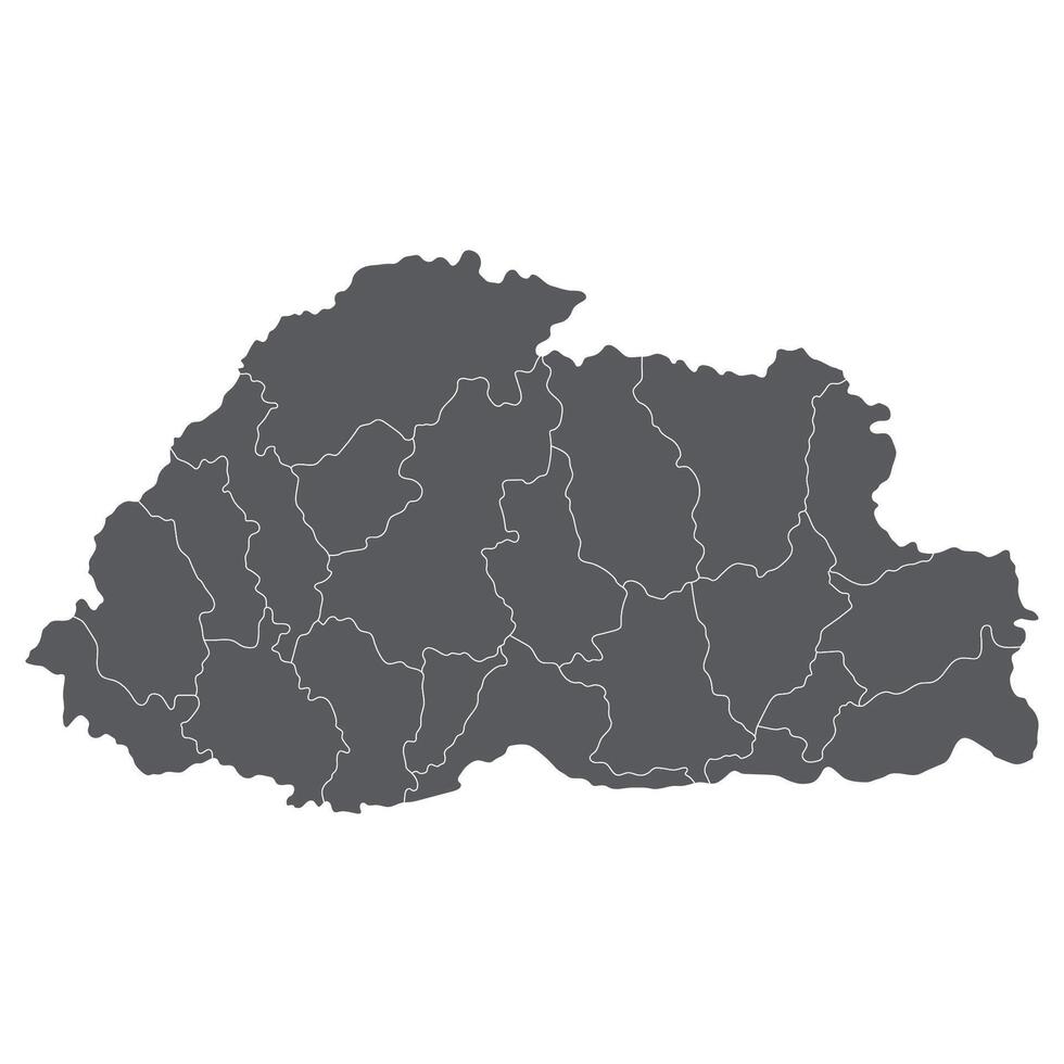 Bhutan map. Map of Bhutan in administrative provinces in grey color vector