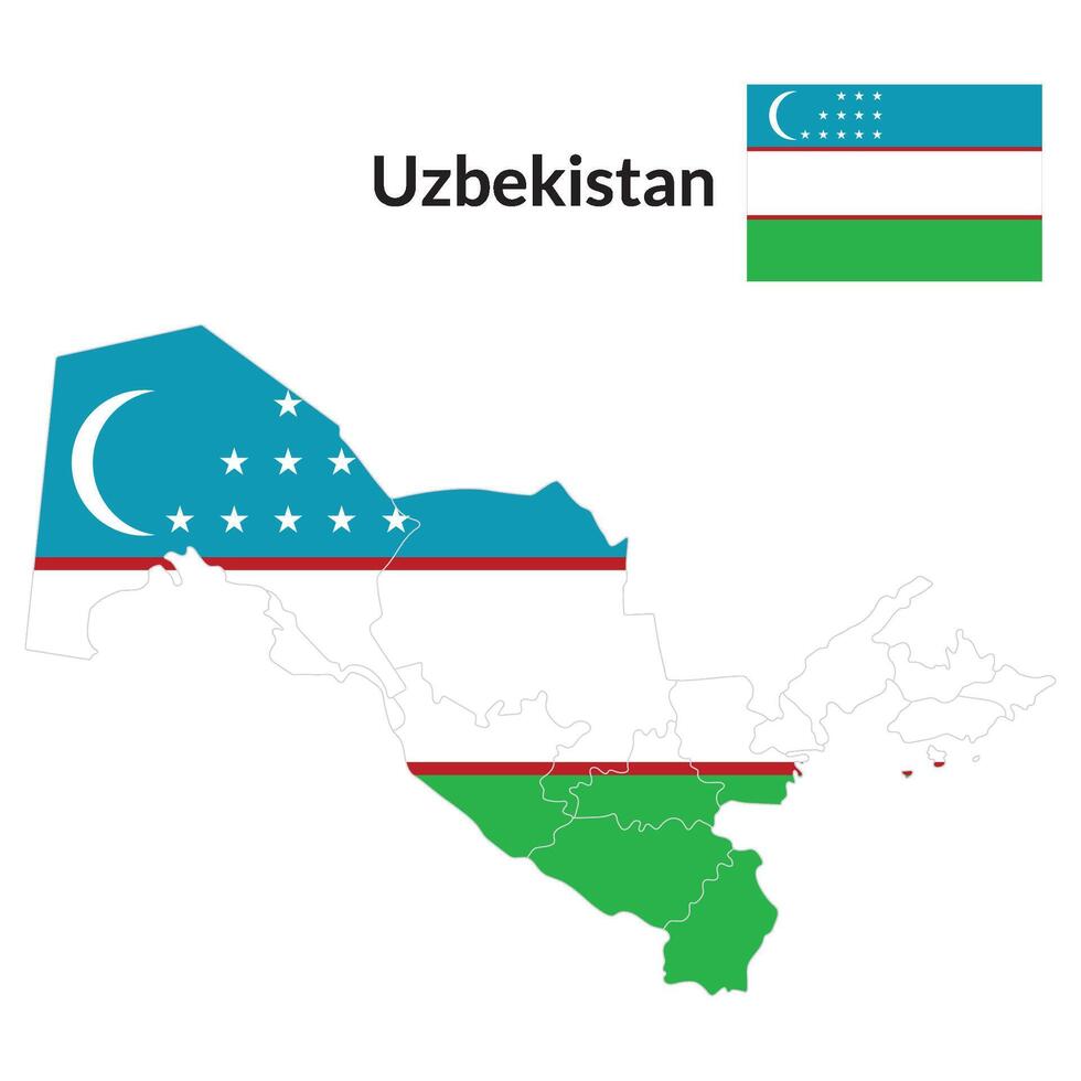 Uzbekistan map with national flag of Uzbekistan. vector