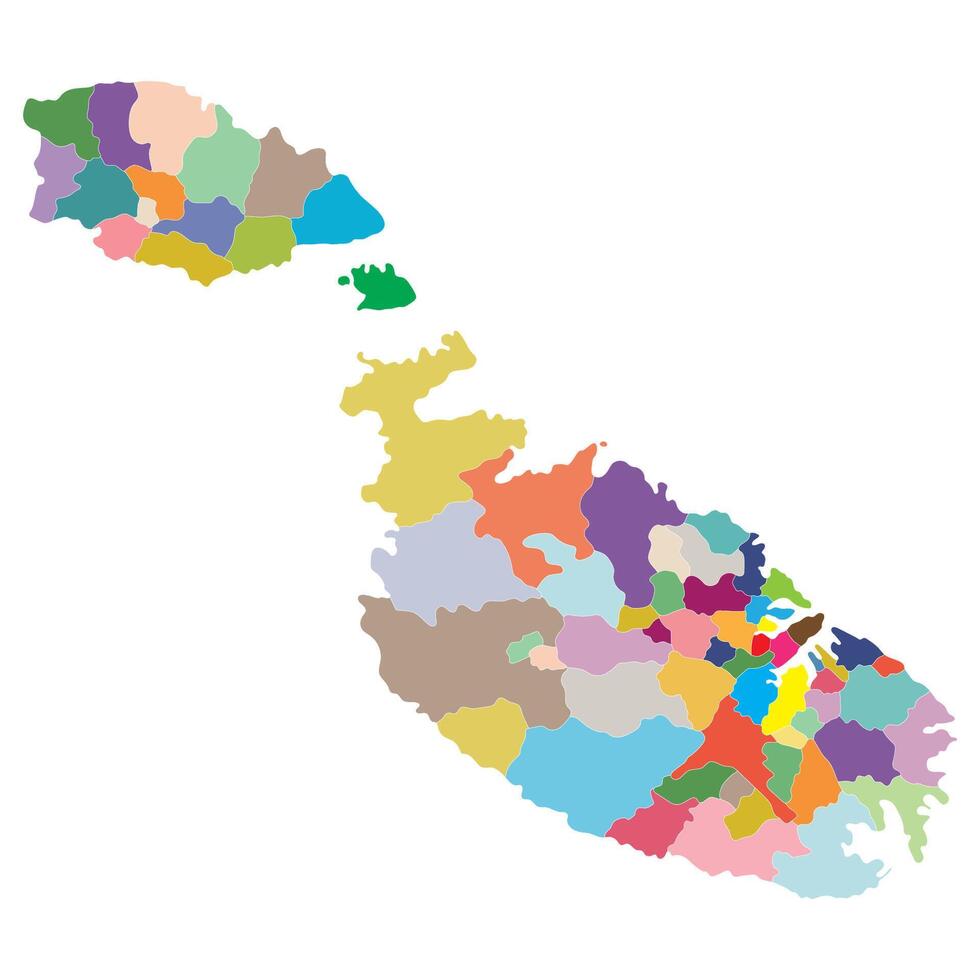 Malta map. Map of Malta in administrative provinces in multicolor vector