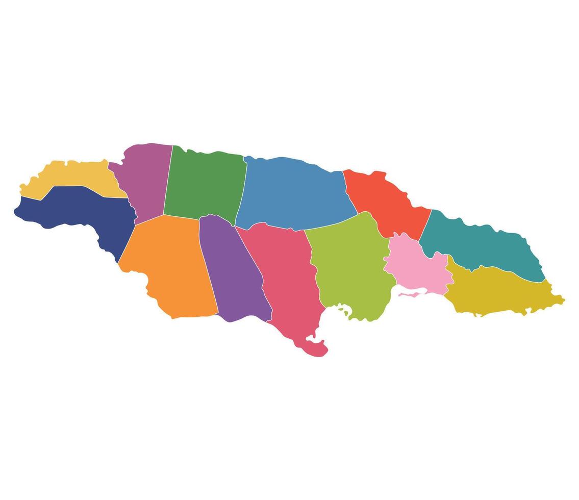 Jamaica map. Map of Jamaica in administrative provinces in multicolor vector