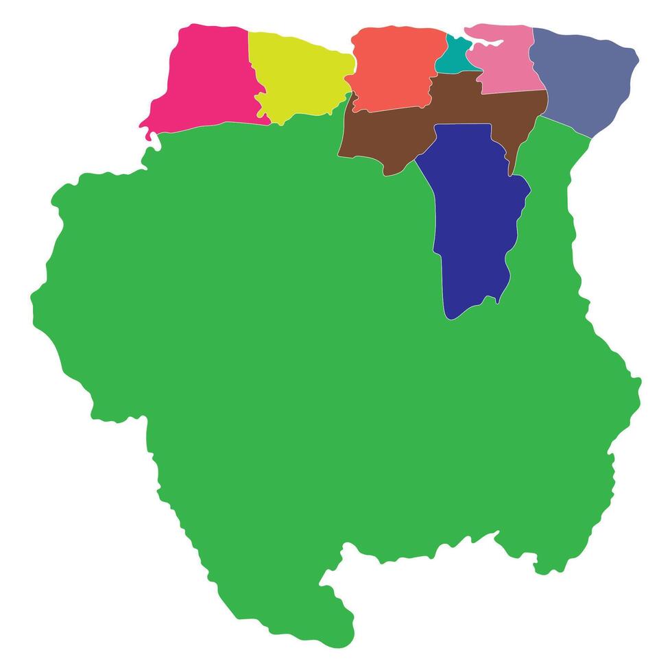 Surinam mapa. mapa de Surinam en administrativo provincias en multicolor vector