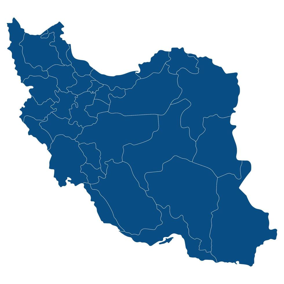 Iran map. Map of Iran in administrative provinces in blue color vector