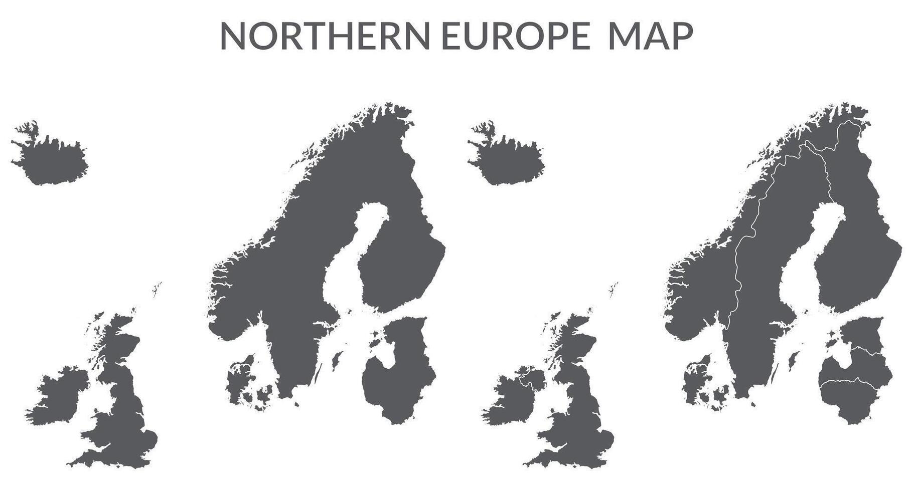 Northern Europe country Map. Map of Northern Europe in set grey color vector