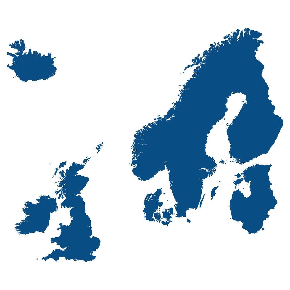 Northern Europe Map. Map of Northern Europe in blue color. vector