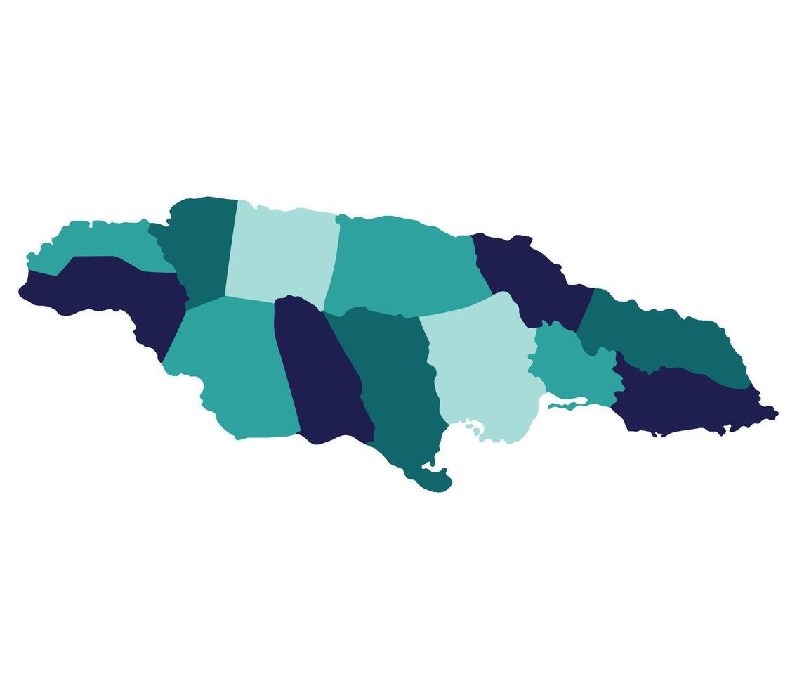 Jamaica map. Map of Jamaica in administrative provinces in multicolor vector