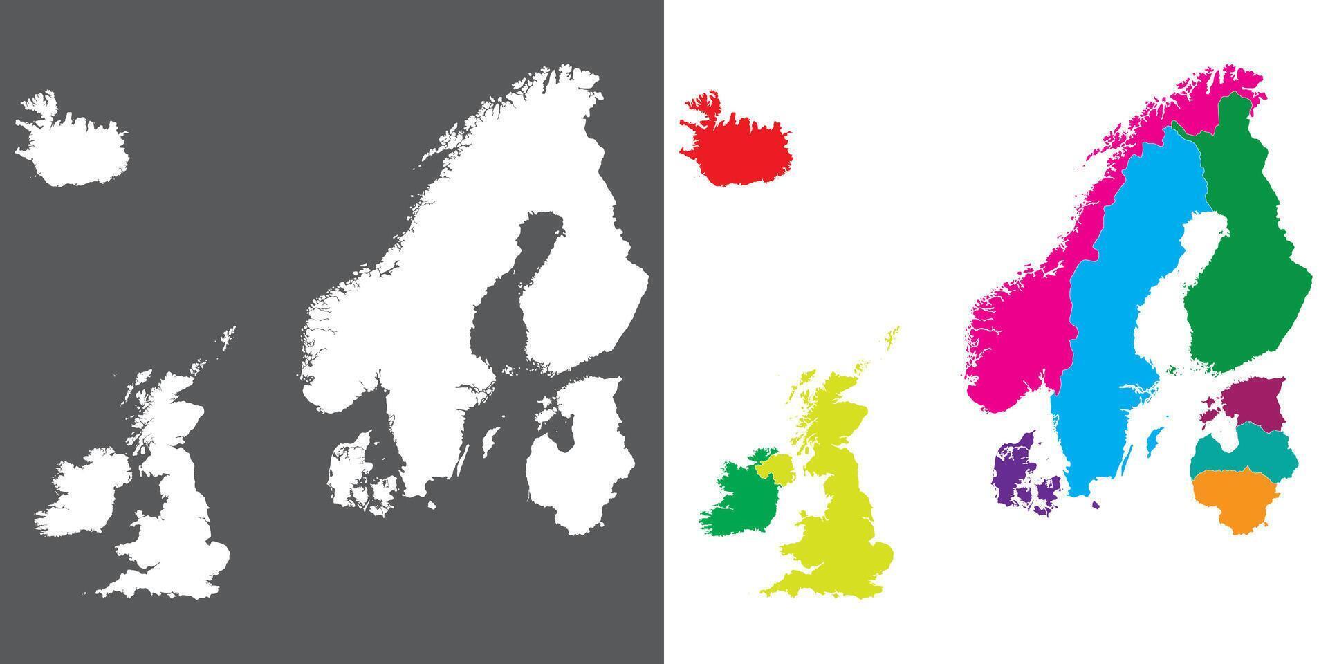 Northern Europe country Map. Map of Northern Europe in set vector