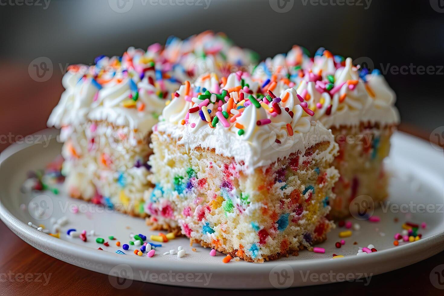 AI generated Confetti snack cake with sprinkles and frosting photo