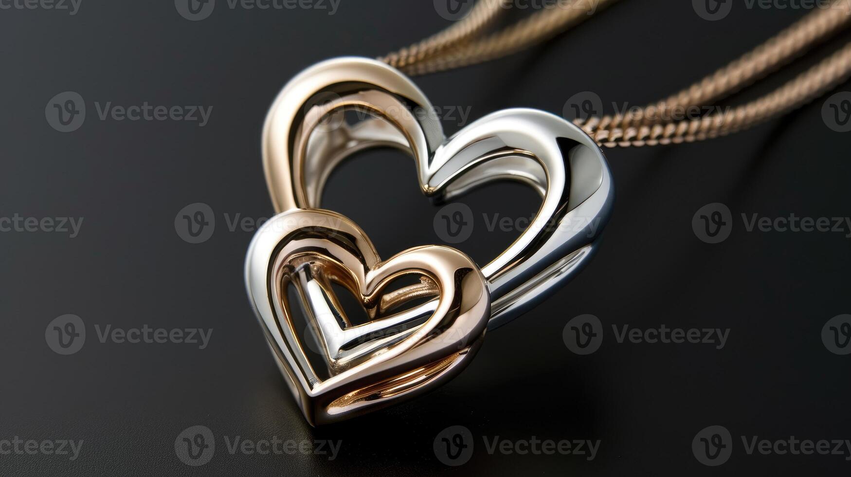 AI generated Pendant necklace two hearts entwined together. photo