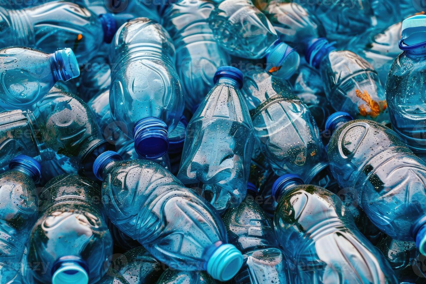 AI generated Background of many used empty PET bottles photo