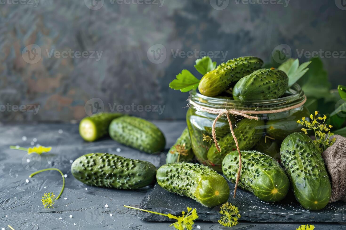 AI generated Preservation of fresh house cucumbers. Pickled canned vegetable food. photo