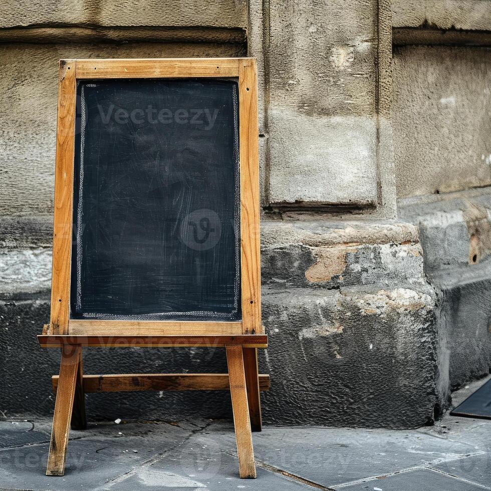 AI generated Empty sandwich board for a menu and a chalk drawing. photo