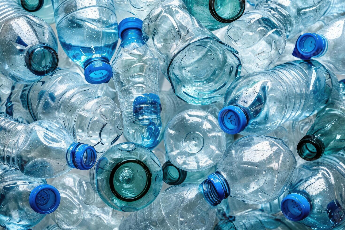 AI generated Background of many used empty PET bottles photo