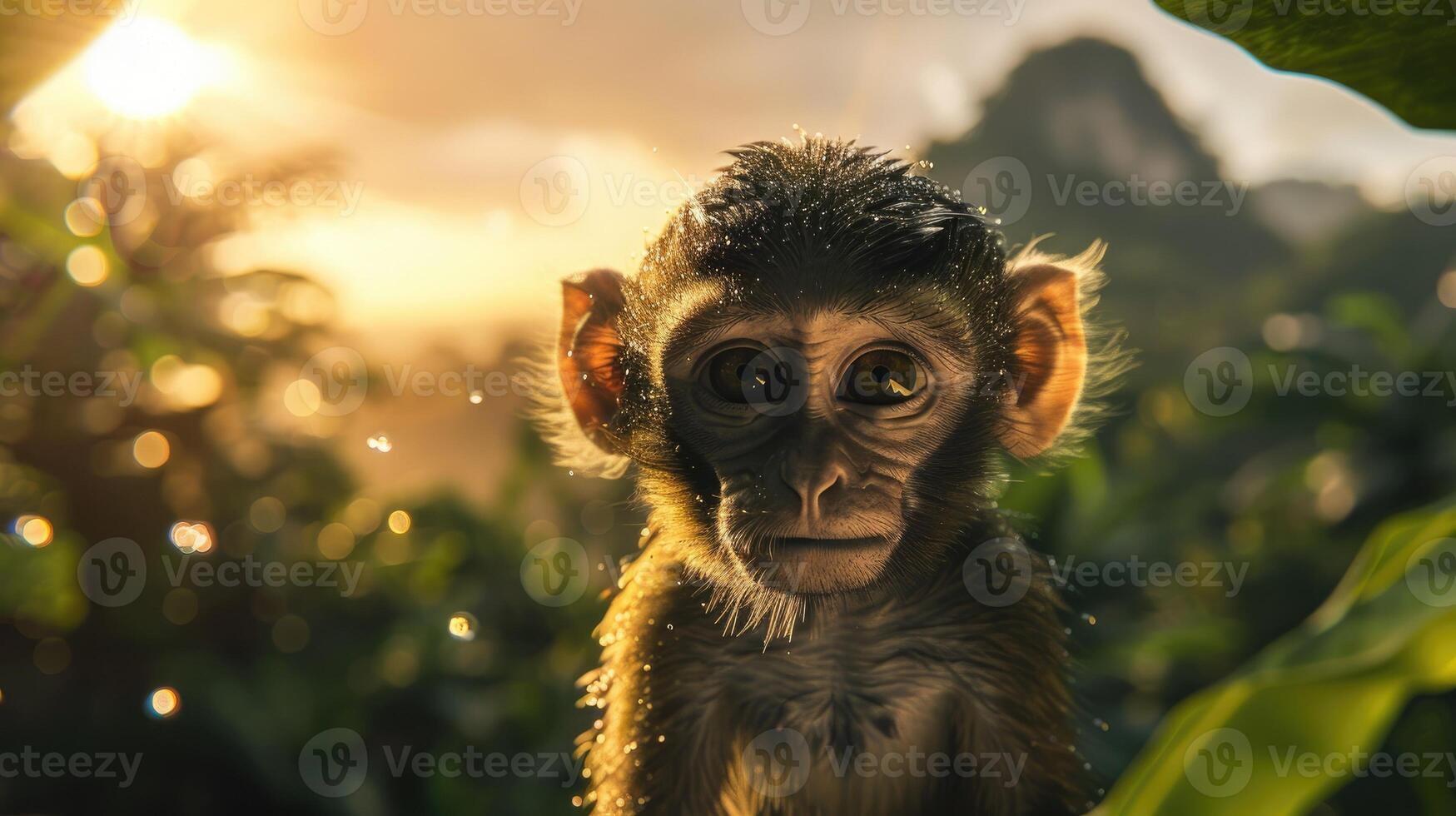 AI generated Monkey on tree in the tropical forest photo