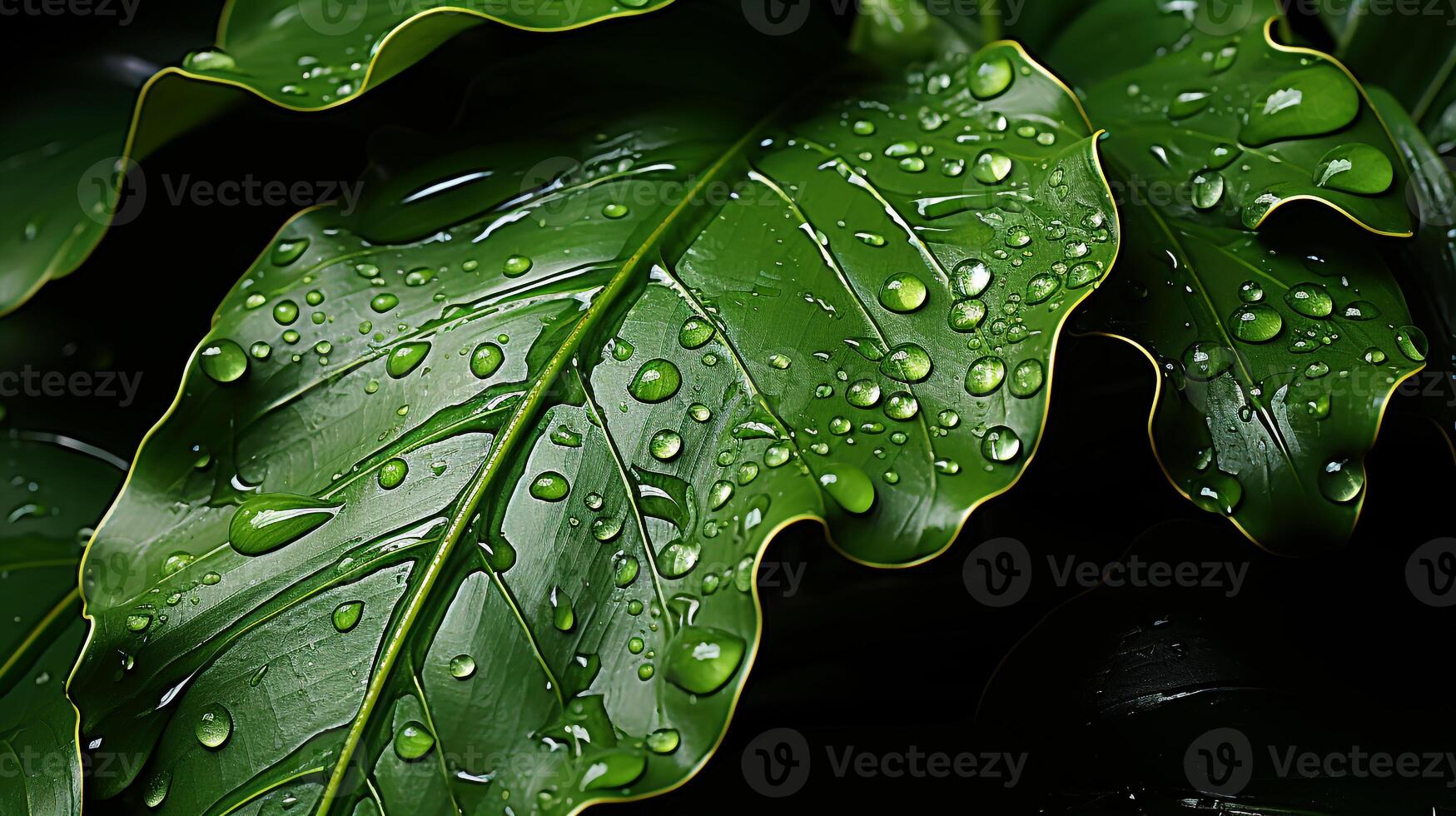 AI generated Raindrops on a Leaf Macro photography capturing raindrops on a leaf, showcasing the way water beads up and reflects light photo