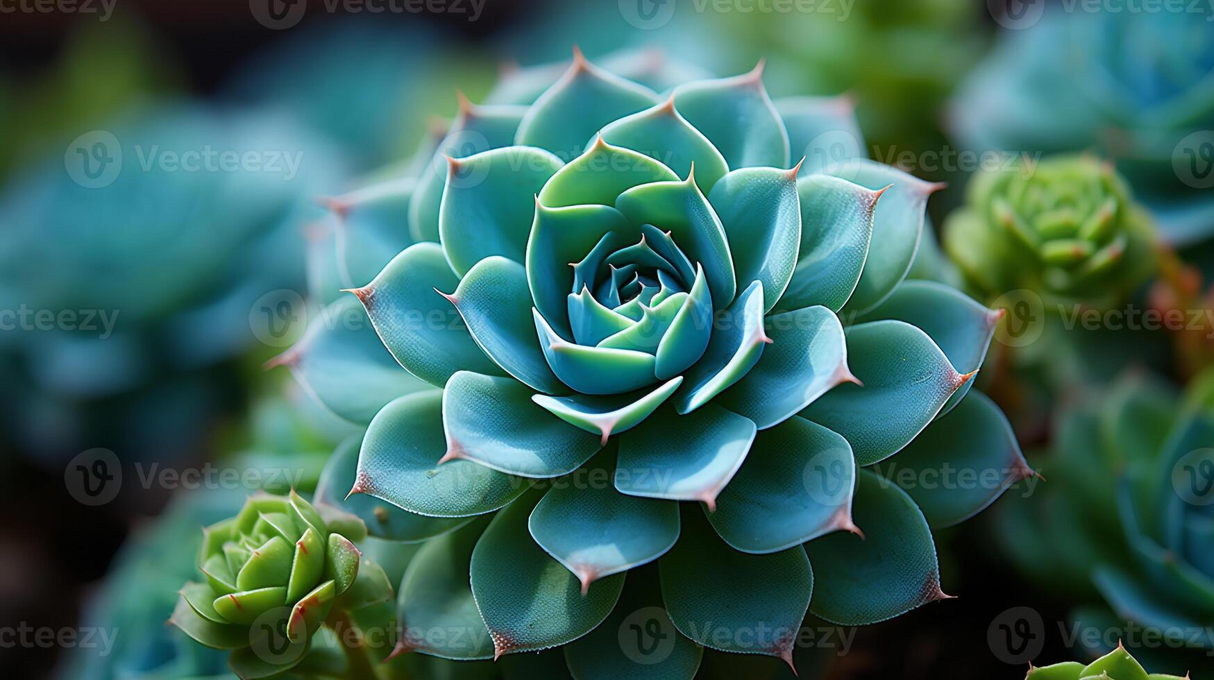 AI generated Macro photography of a succulent's spiral growth pattern showcases nature's captivating designs photo