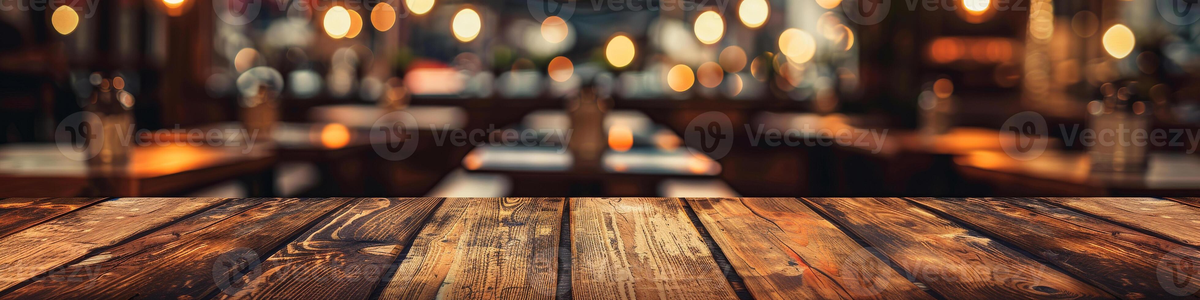 ai generado calentar ambiente en café con de madera mesa foto