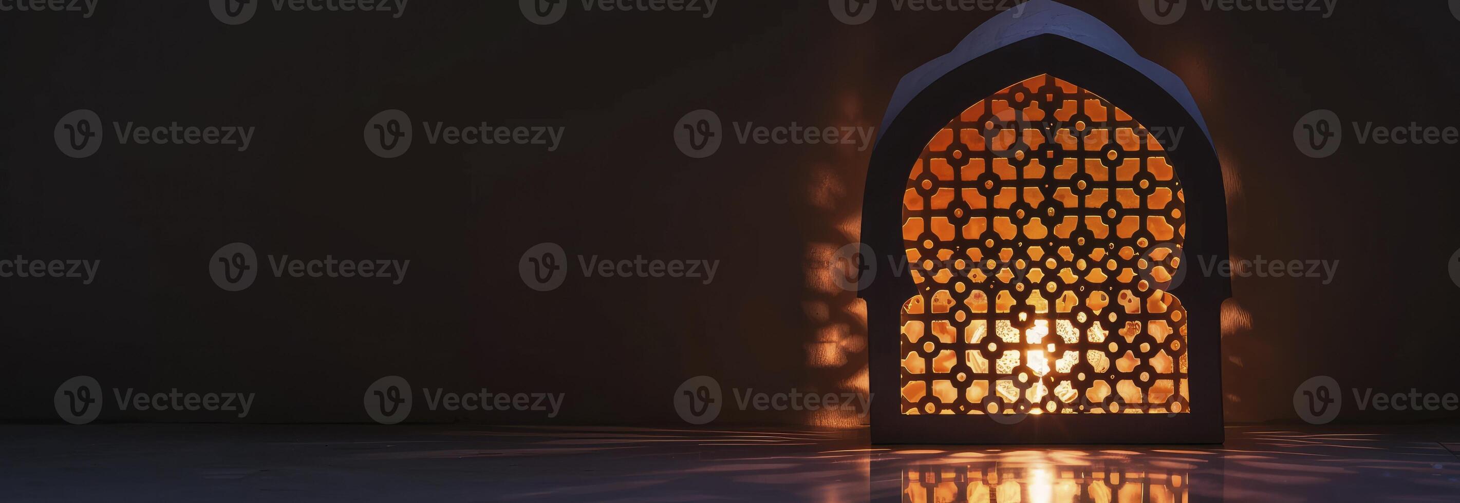 AI generated An Islamic lantern with geometric patterns and light photo