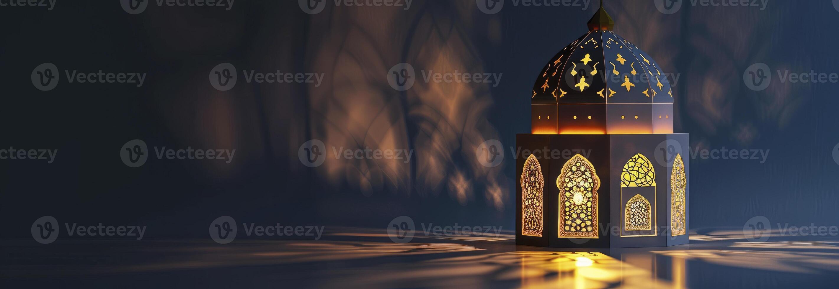 AI generated An Islamic lantern with geometric patterns and light photo