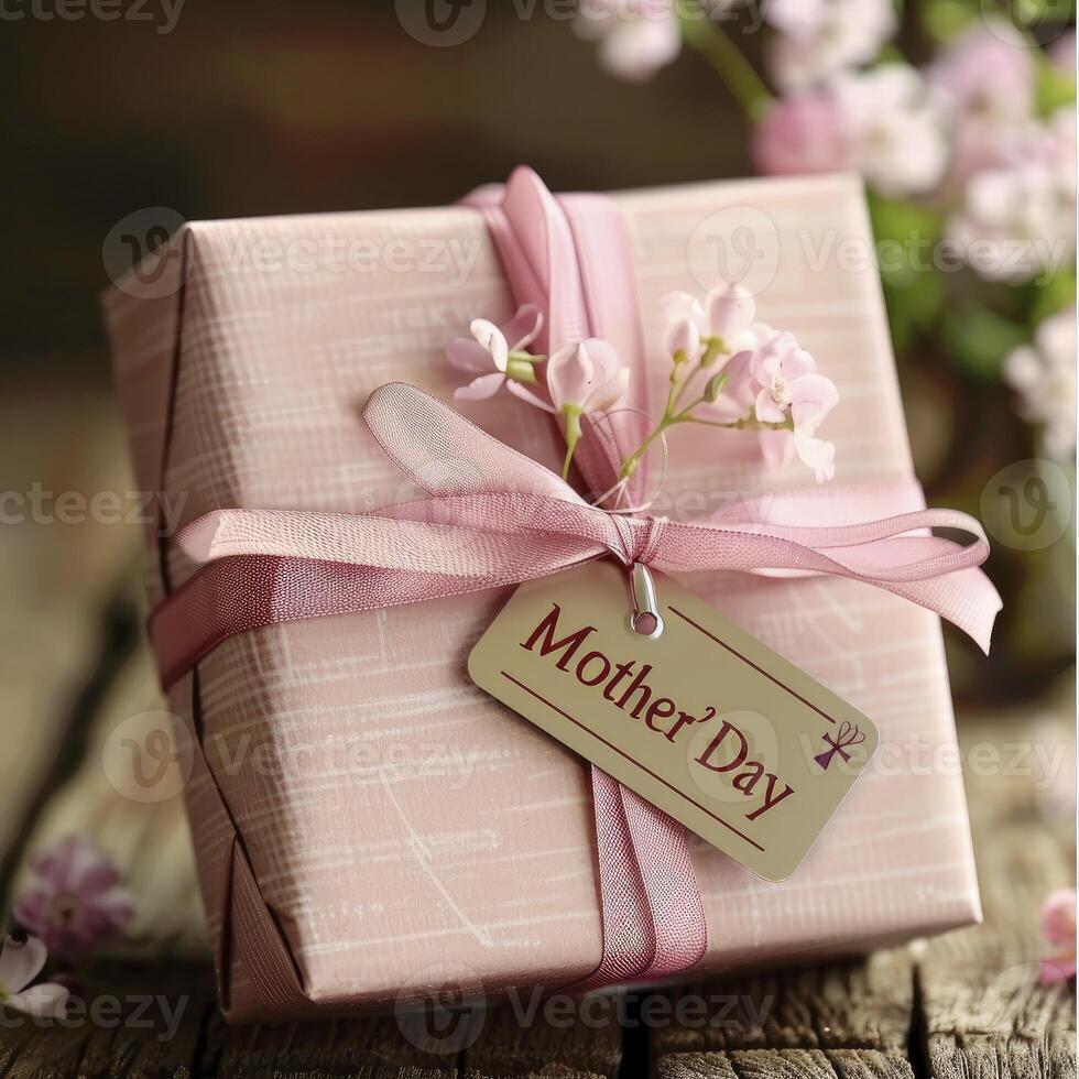 AI generated Gift box with the text Mothers Day photo
