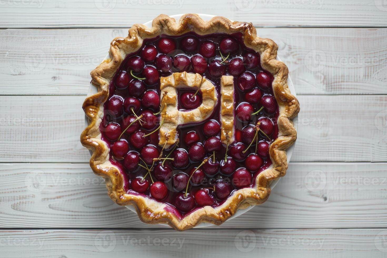 AI generated A cherry pie with the word PI photo