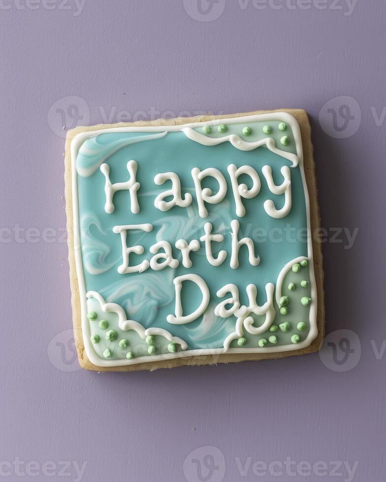 AI generated Happy Earth Day, the text on the blue and white sugar cookie photo