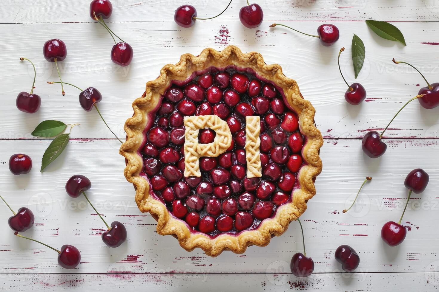 AI generated A cherry pie with the word PI photo