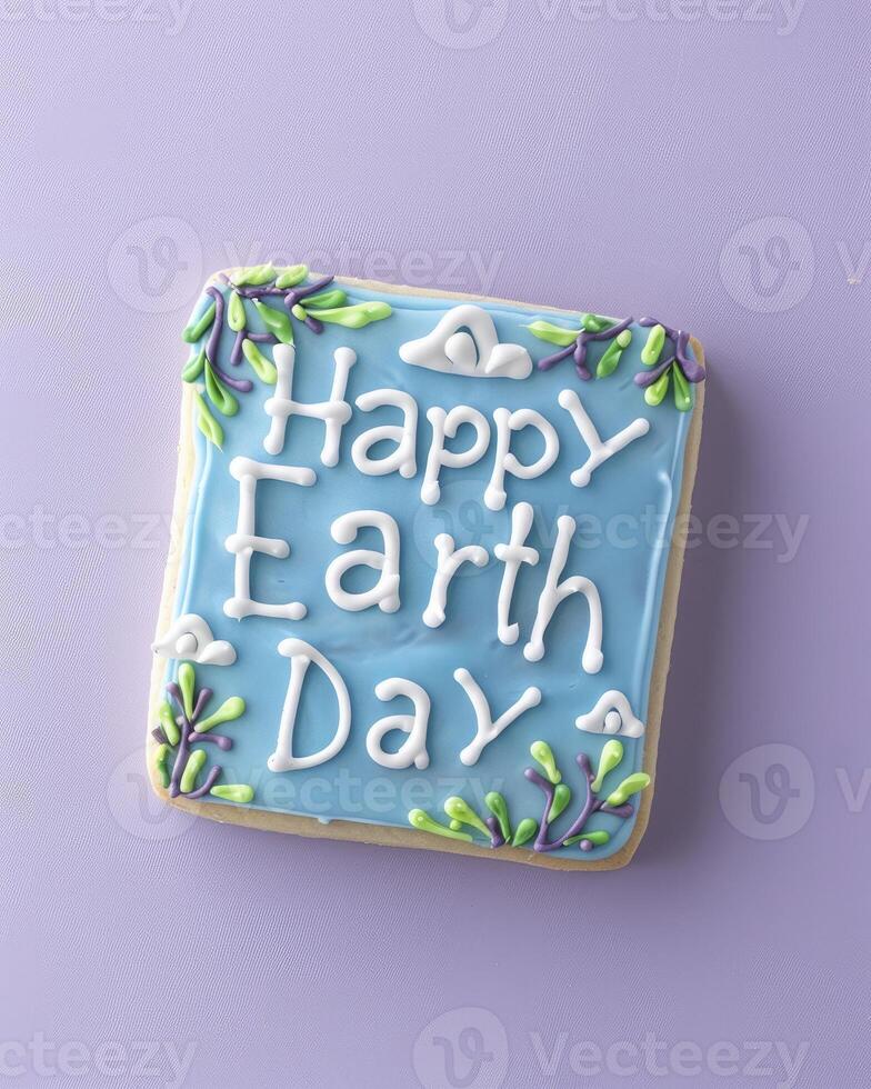 AI generated Happy Earth Day, the text on the blue and white sugar cookie photo