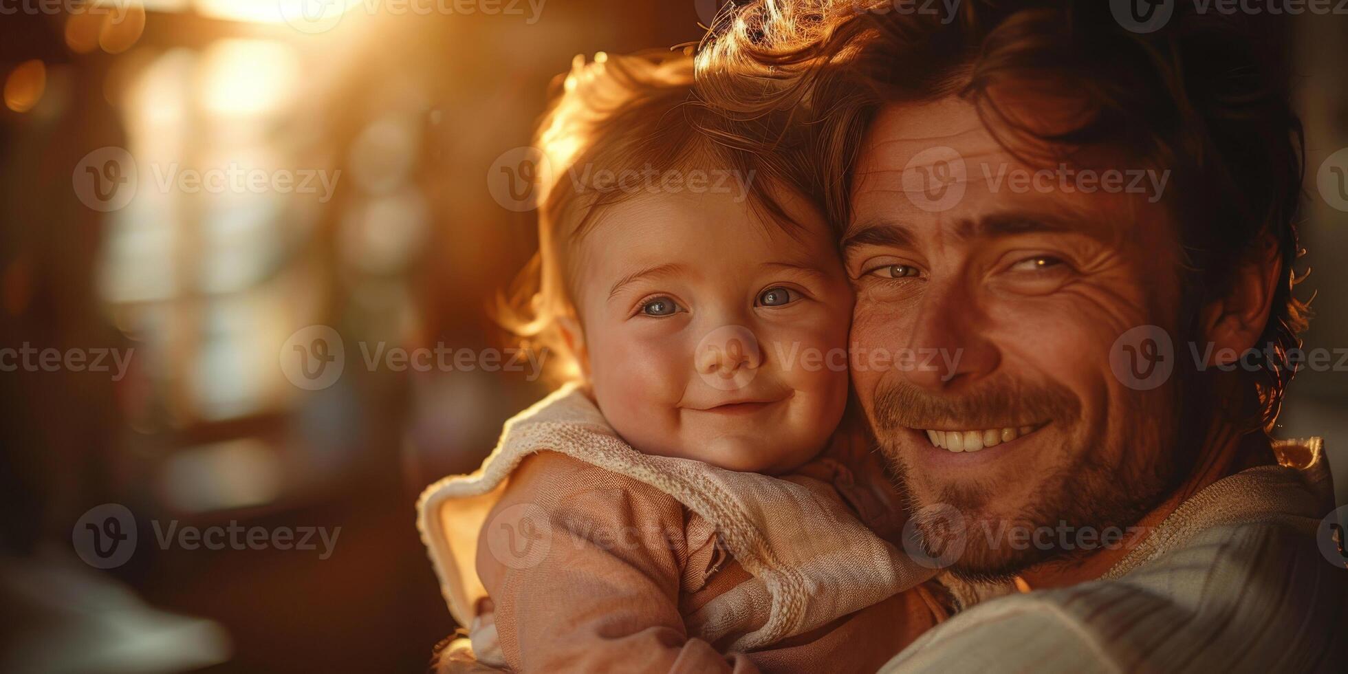 ai generado un hombre es participación un bebé en su brazos, exhibiendo un oferta momento Entre padre y niño. el mans sonrisa refleja alegría y felicidad como él cuidadosamente cunas el infantil foto